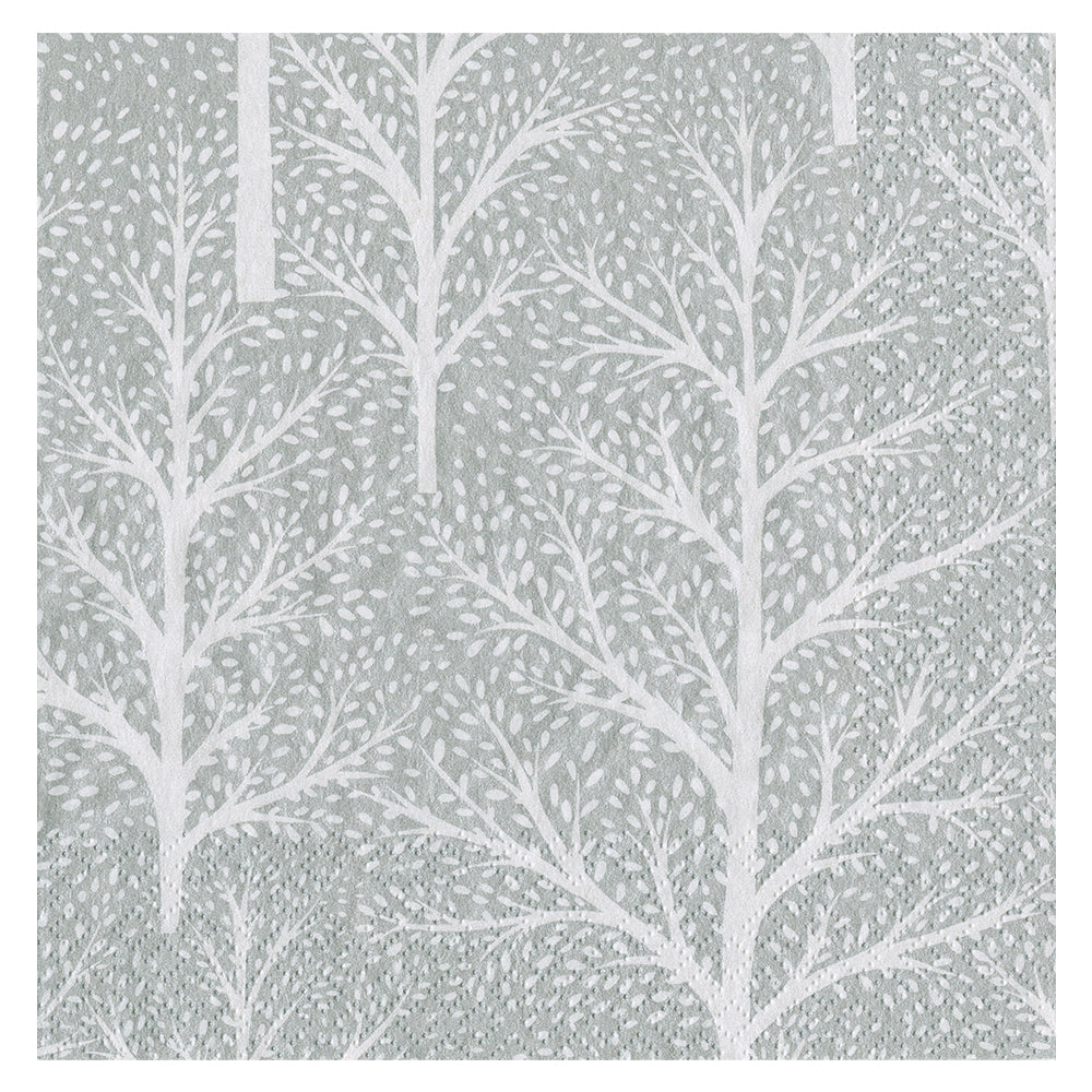 Winter Trees Silver White Christmas Caspari Paper Table Napkins 33 cm square 3 ply lunch napkins