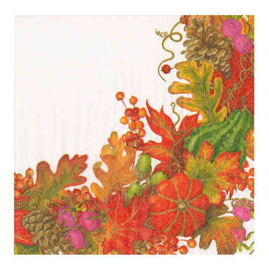 White Harvest Garland Autumn Leaves Caspari Paper Dinner Napkins 40 cm square 3 ply 20 pack