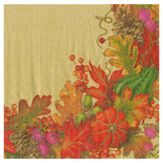 Harvest Garland Gold Thanksgiving Caspari Paper Table Napkins 40 cm square 3 ply dinner napkins