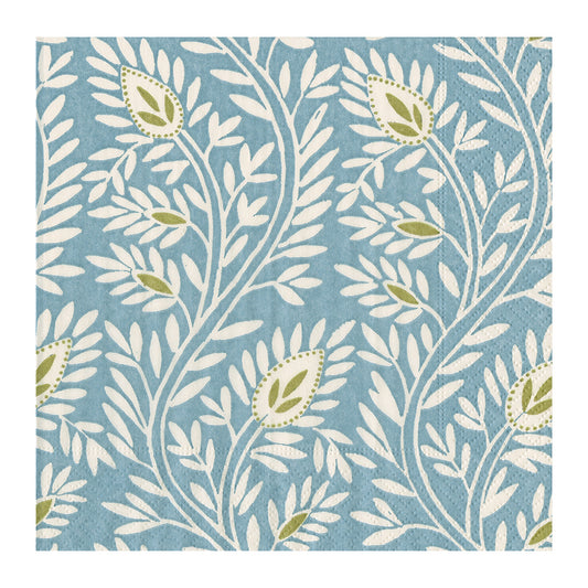 Samsara Stone Blue Leaves Caspari Paper Table Napkins 33 cm square 3 ply lunch napkins