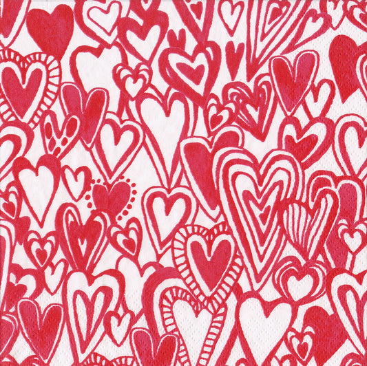 Groovy Love Red hearts Caspari Paper Table Napkins 25 cm square 3 ply cocktail/tea napkins
