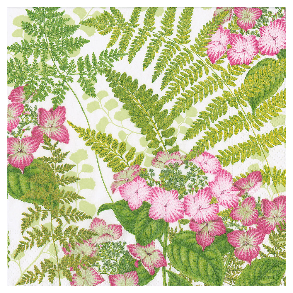 Fern Garden Pink Green Floral Caspari Paper Table Napkins 40 cm square 3 ply dinner napkins