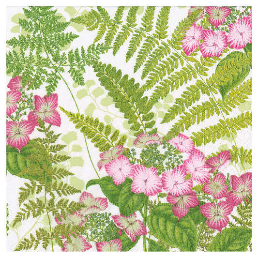 Fern Garden Pink Green Floral Caspari Paper Table Napkins 40 cm square 3 ply dinner napkins