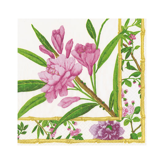 Wellington Ivory Floral Pink Caspari Paper Table Napkins 25 cm square 3 ply cocktail/tea napkins