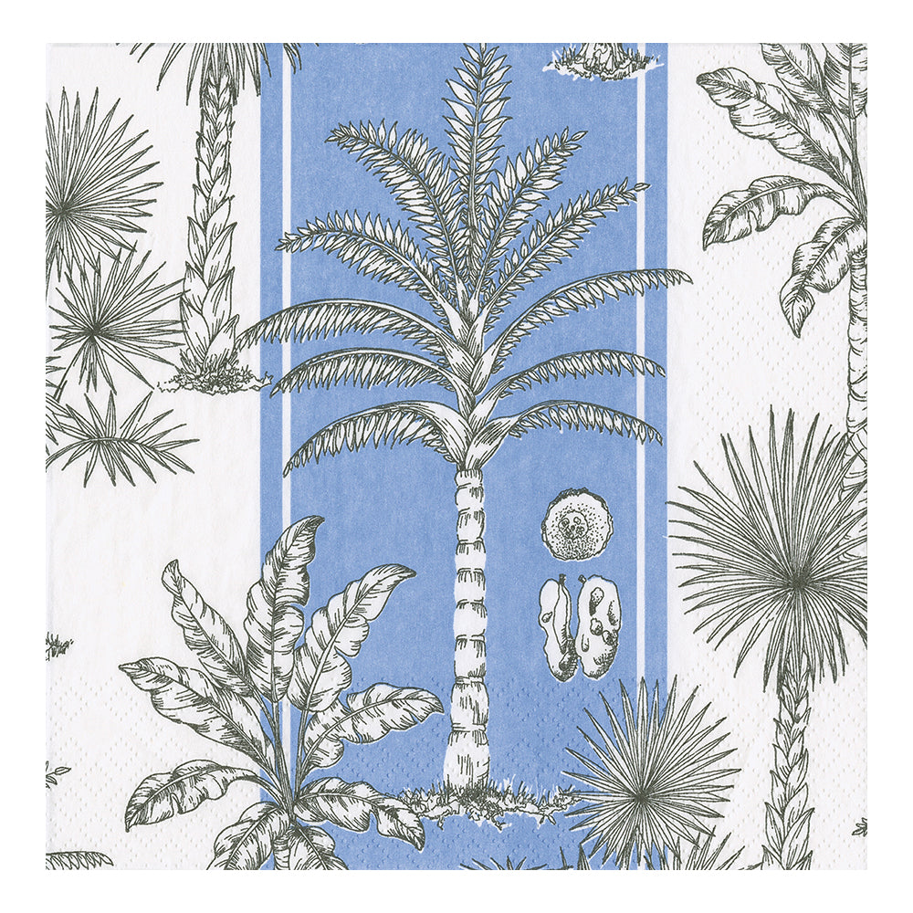 Southern Palms Blue White Caspari Paper Table Napkins 33 cm square 3 ply lunch napkins