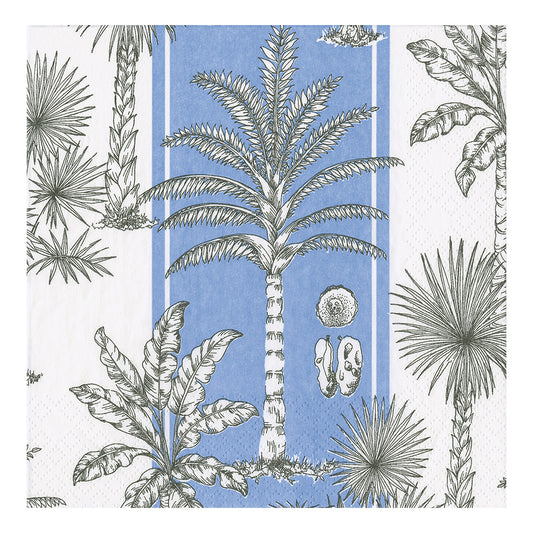 Southern Palms Blue White Caspari Paper Table Napkins 33 cm square 3 ply lunch napkins