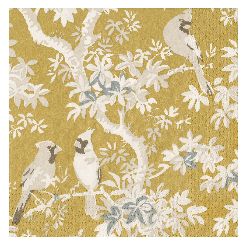 Scenic Songbirds Gold silver Caspari Paper Table Napkins 33 cm square 3 ply lunch napkins