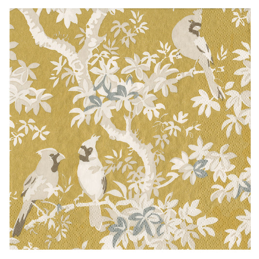 Scenic Songbirds gold silver Caspari Paper Table Napkins 40 cm square 3 ply dinner napkins