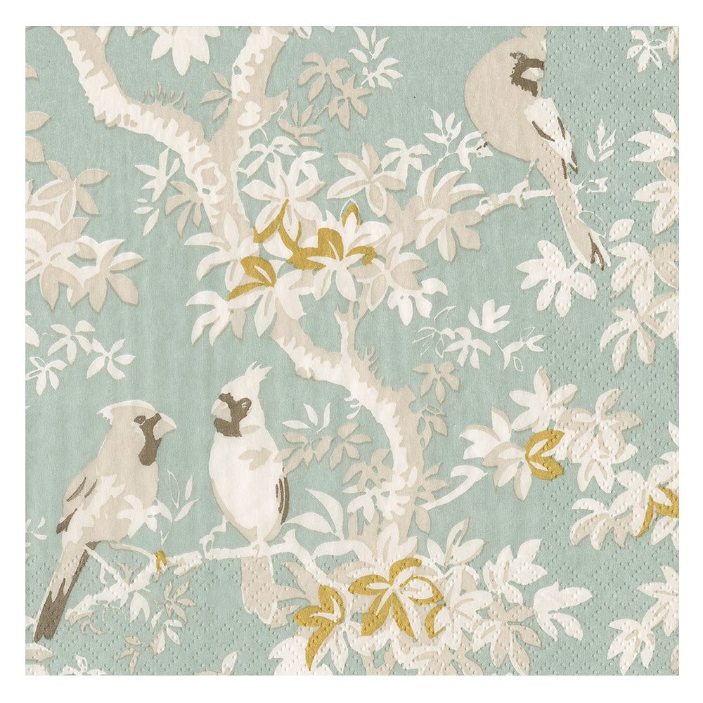 Scenic Songbirds Celadon Caspari Paper Table Napkins 25 cm square 3 ply cocktail napkins