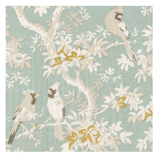 Scenic Songbirds Celadon Caspari Paper Table Napkins 25 cm square 3 ply cocktail napkins