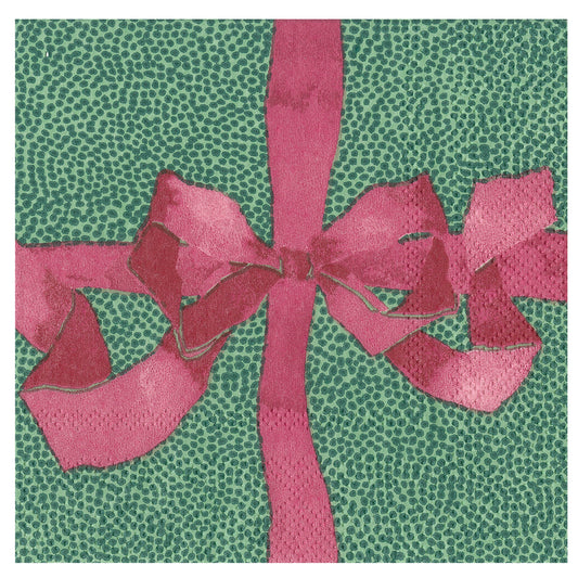 Tied with a Bow Green Plum Caspari Paper Table Napkins 25 cm square 3 ply cocktail napkins