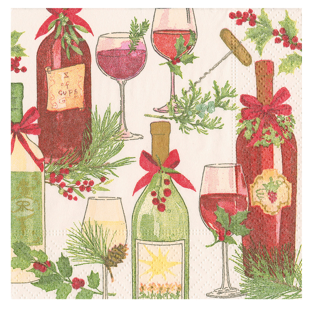 A Christmas Toast Wine Bottles Caspari Paper Table Napkins 25 cm square 3 ply cocktail napkins