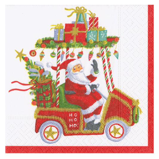 Santa's Golf Cart Christmas Caspari Paper Table Cocktail Napkins 25 cm square 3 ply
