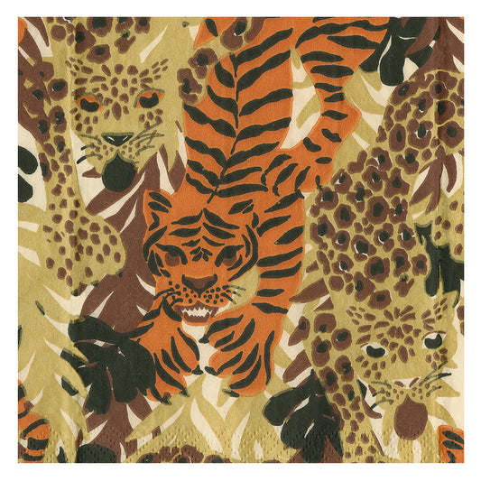 Wild Cats Tiger Leopard Jaguar Caspari Paper Table Napkins 25 cm square 3 ply cocktail napkins