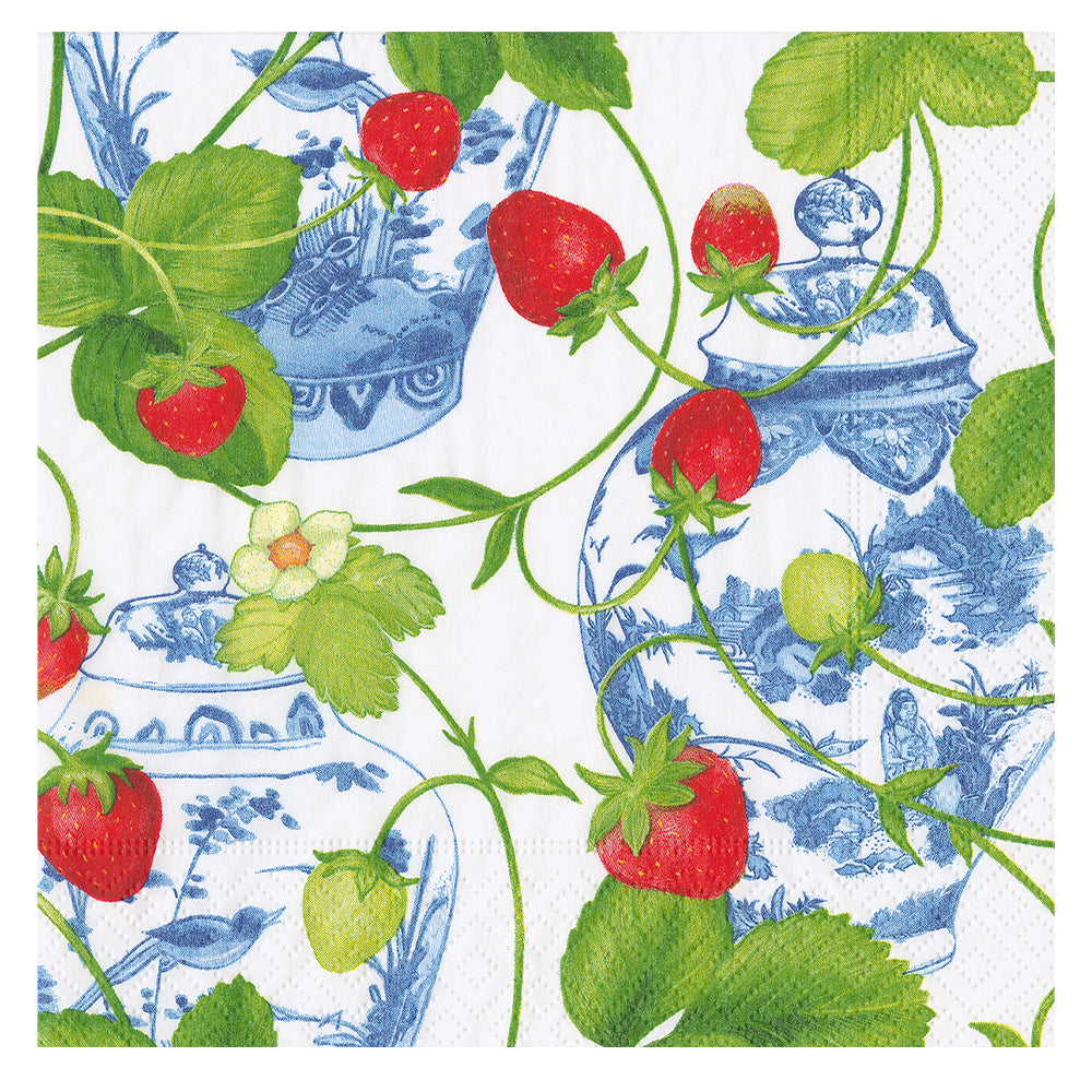 Strawberries & Cream Caspari Paper Table Napkins 33 cm square 3 ply lunch napkins