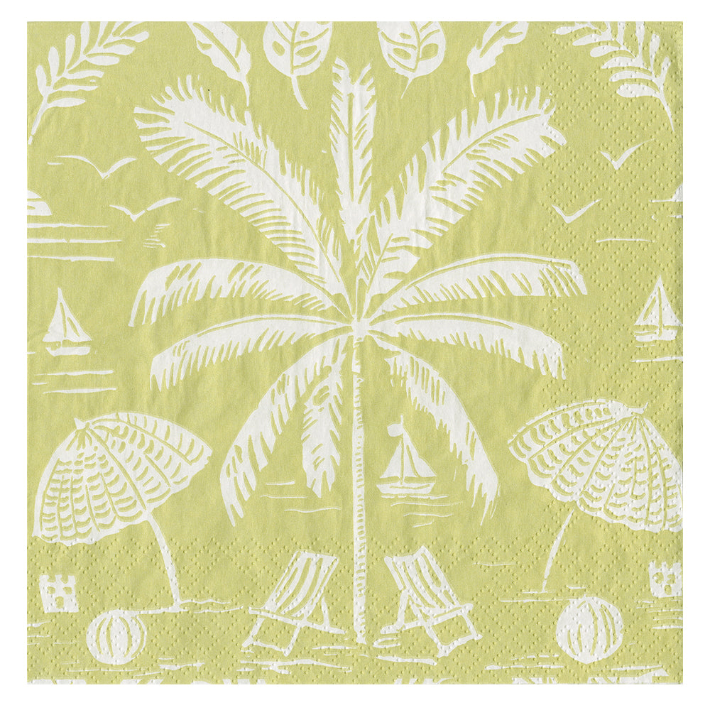 Key lime Palms Parasols Caspari Paper Table Napkins 33 cm square 3 ply lunch napkins