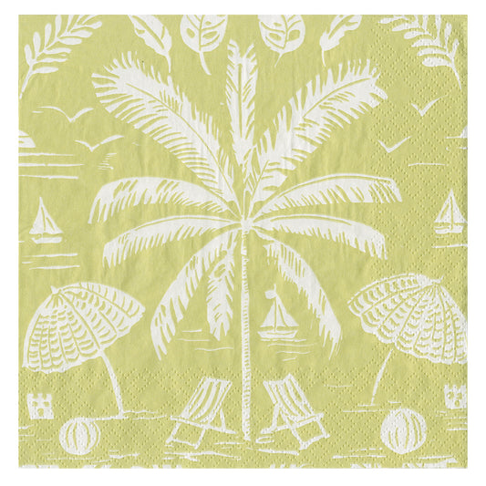 Key lime Palms Parasols Caspari Paper Table Napkins 33 cm square 3 ply lunch napkins