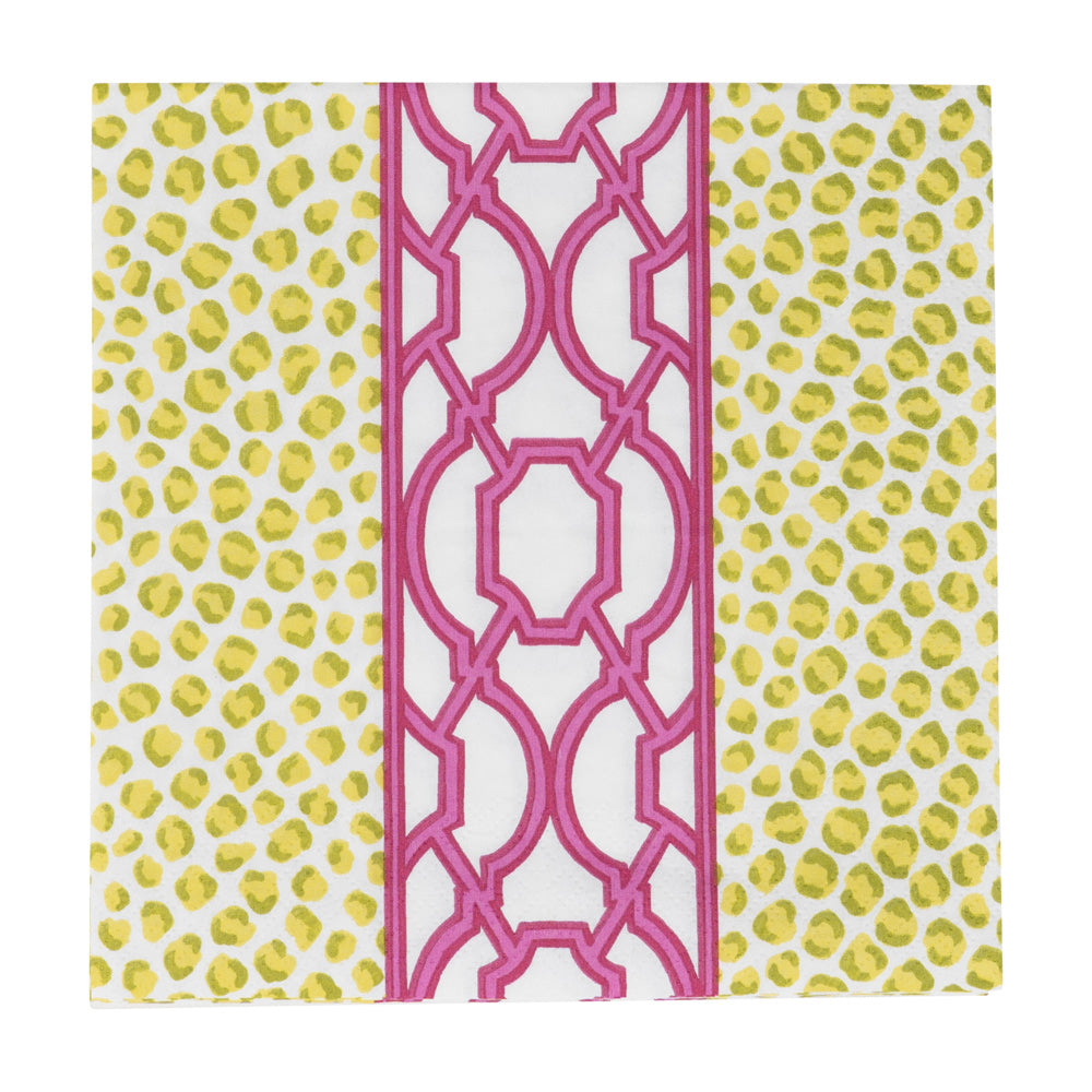 Knots And Spots Green Fuchsia Caspari Paper Table Lunch Napkins 33 cm square 3 ply