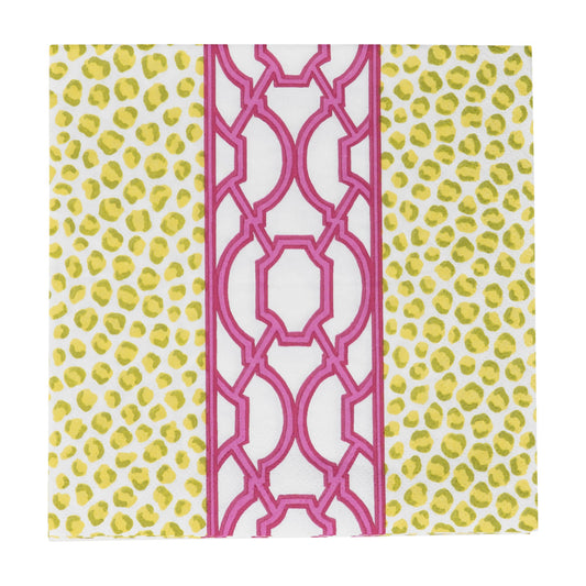 Knots And Spots Green Fuchsia Caspari Paper Table Lunch Napkins 33 cm square 3 ply