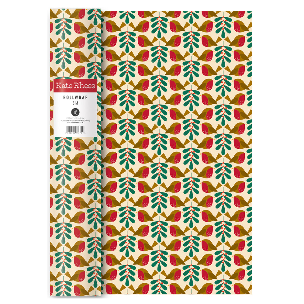 Kate Rhees Robins & Mistletoe Christmas Roll Wrap 3 m x 70 cm