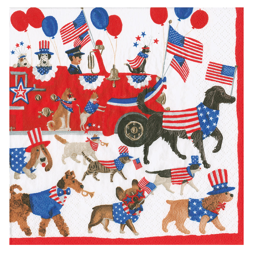 Join the Parade Dogs 4th July Stars and Stripes Caspari Paper Table Napkins 33 cm square 3 ply lunch napkins