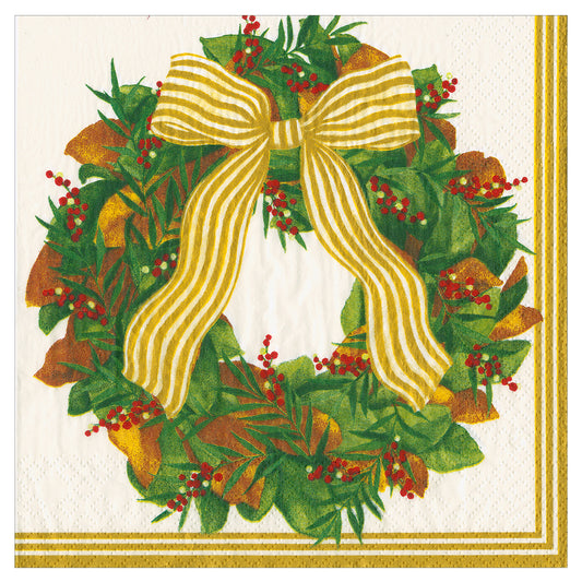 Magnolia Wreath Christmas Janine Moore Caspari Paper Table Lunch Napkins 33 cm square 3 ply