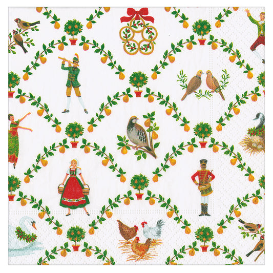 On the Twelth Day New Christmas Caspari Paper Table Cocktail Napkins 25 cm square 3 ply