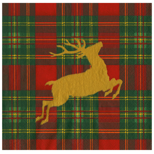 Reindeer Tartan Red Christmas WInter Caspari Paper Table Napkins 40 cm square 3 ply dinner napkins