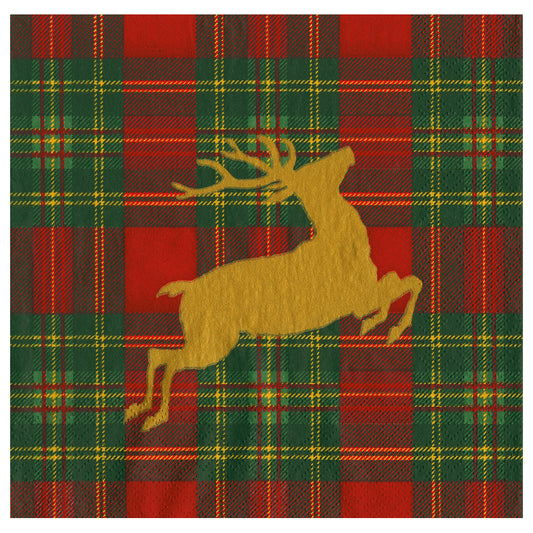 Reindeer Tartan Red Christmas Caspari Paper Table Lunch Napkins 33 cm square 3 ply
