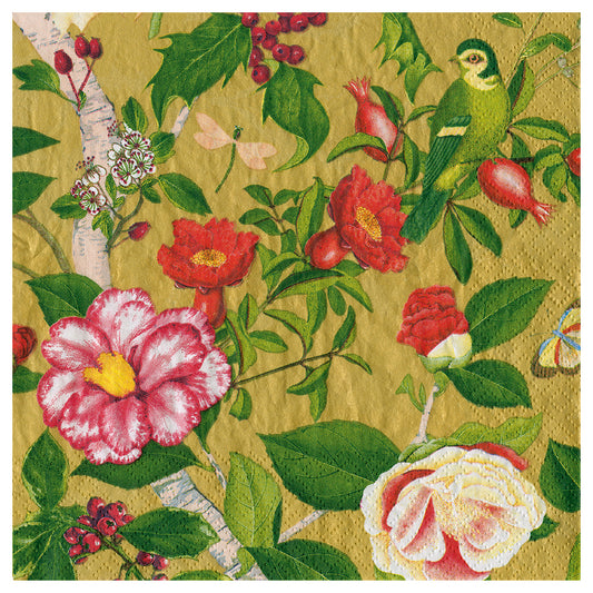 Cone Christmas Chinoserie Gold Caspari Paper Table Lunch Napkins 33 cm square 3 ply