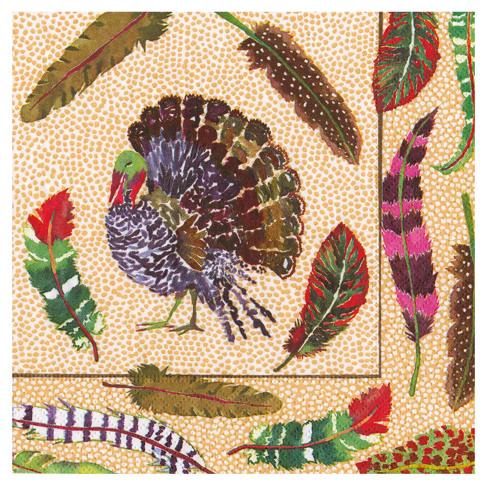 Plumage Turkey Feathers Christmas Thanksgiving Caspari Paper Table Lunch Napkins 33 cm square 3 ply