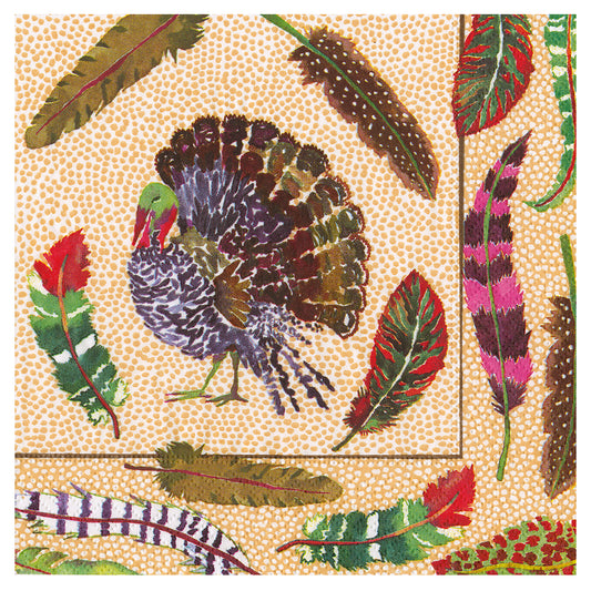 Plumage Turkey Feathers Christmas Thanksgiving Caspari Paper Table Lunch Napkins 33 cm square 3 ply