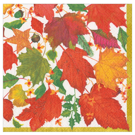 Swirling Leaves White Caspari Paper Table Lunch Napkins 33 cm square 3 ply