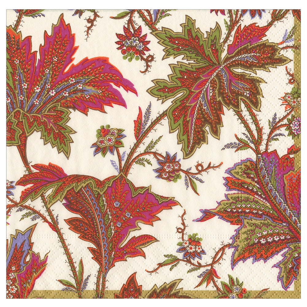 Paisley Leaves Ivory Caspari Paper Table Lunch Napkins 33 cm square 3 ply
