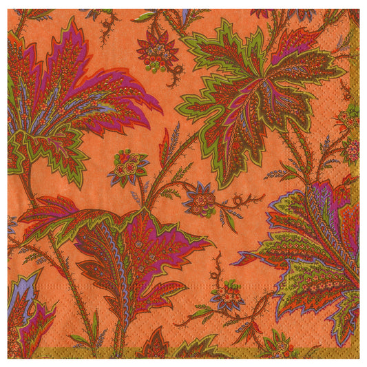 Paisley Leaves Coral Caspari Paper Table Lunch Napkins 33 cm square 3 ply