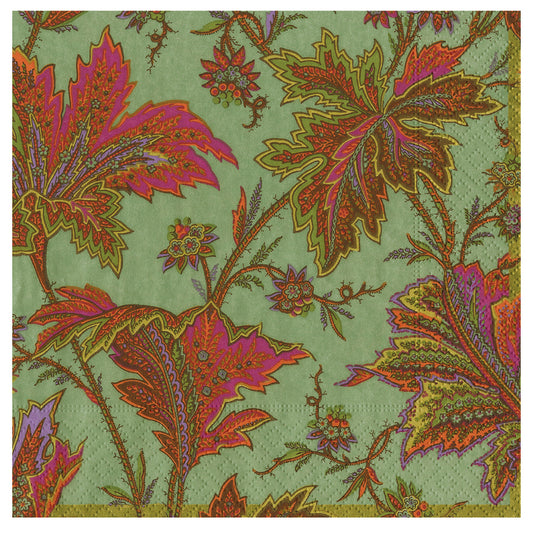 Paisley Leaves Sage Green Caspari Paper Table Lunch Napkins 33 cm square 3 ply