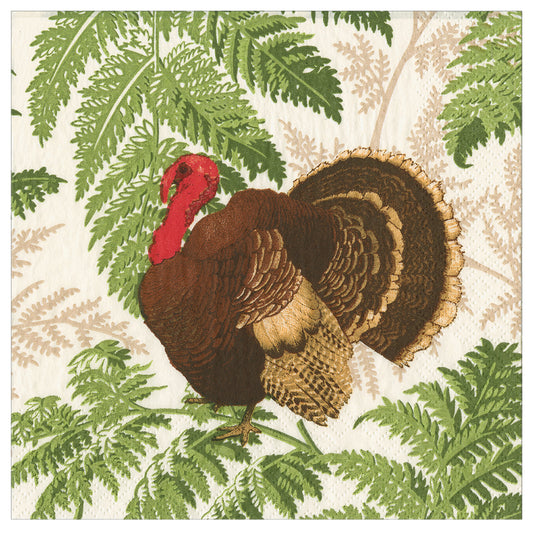 Turkey Among Ferns Christmas Thanksgiving Caspari Paper Table Napkins 40 cm square 3 ply dinner napkins