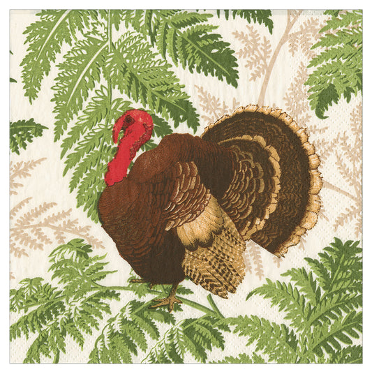Turkey Among Ferns Christmas Caspari Paper Table Lunch Napkins 33 cm square 3 ply