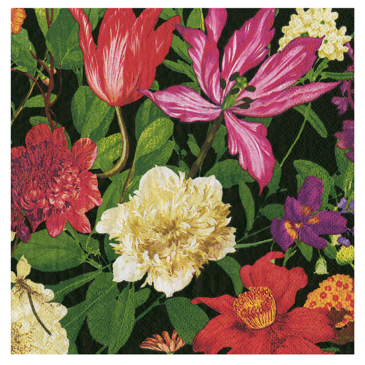 Dutch Floral Black Caspari Paper Table Lunch Napkins 33 cm square 3 ply