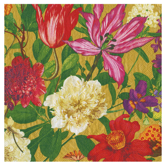 Dutch Floral Gold Caspari Paper Table Cocktail Napkins 25 cm square 3 ply