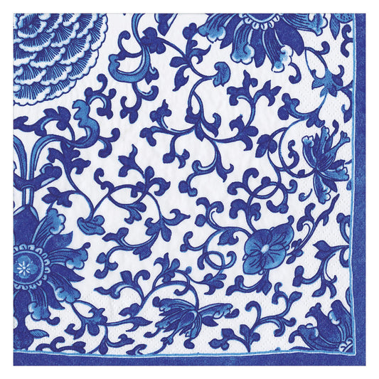 Indigo Garden Blue White Caspari Paper Dinner Napkins 40 cm square 3 ply