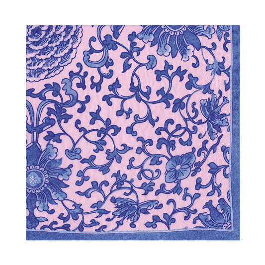 Indigo Garden Blue Pink Caspari Paper Table Lunch Napkins 33 cm square 3 ply