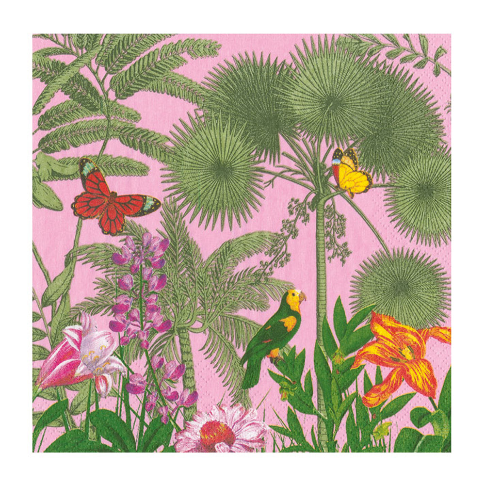 Paradise Garden Pink Caspari Paper Cocktail Napkins 25 cm 20 pack 3 ply