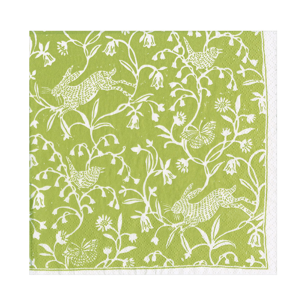 Hedgerow Moss Green Hares Birds Caspari Paper Table Lunch Napkins 33 cm square 3 ply