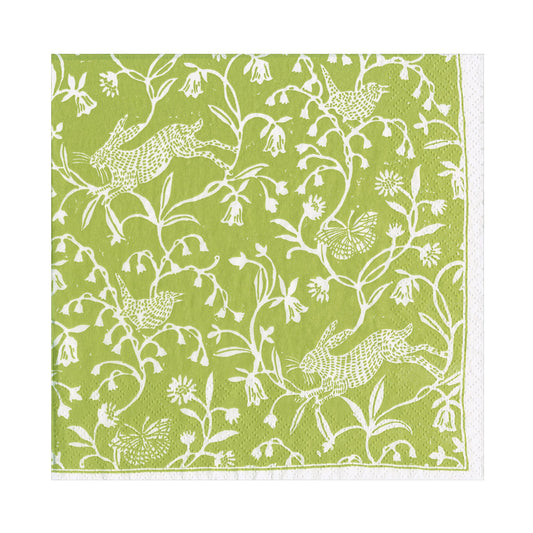 Hedgerow Moss Green Hares Birds Caspari Paper Table Lunch Napkins 33 cm square 3 ply