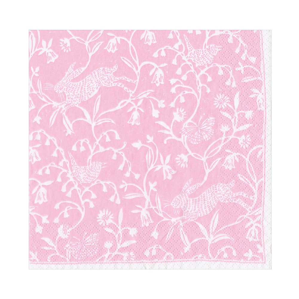 Hedgerow Petal Pink Hares Birds Caspari Paper Table Lunch Napkins 33 cm square 3 ply