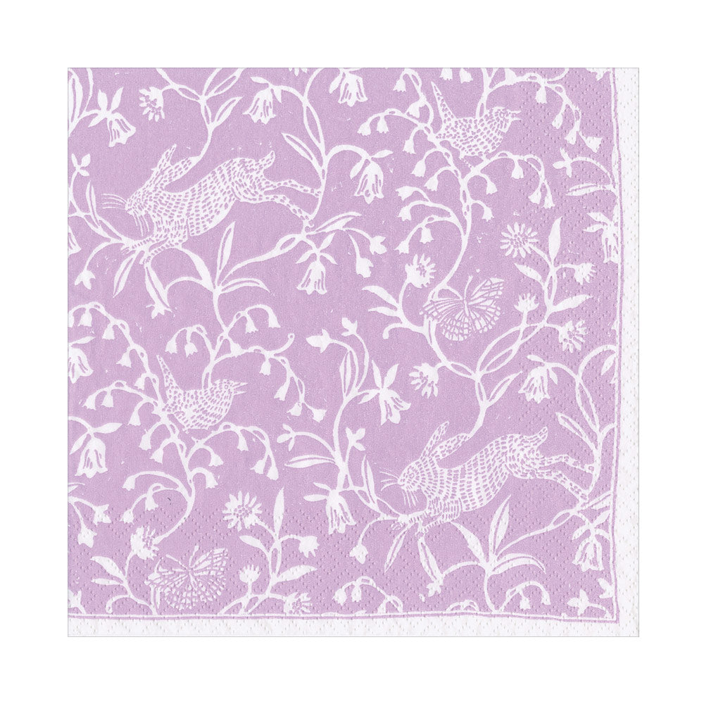 Hedgerow Lilac Hares Birds Caspari Paper Table Lunch Napkins 33 cm square 3 ply