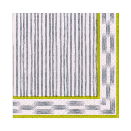 Boho Stripe Grey Geometric Caspari Paper Table Lunch Napkins 33 cm square 3 ply