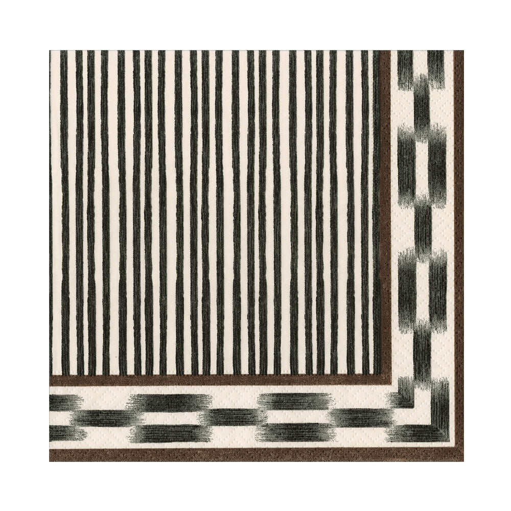 Boho Stripe Black Geometric Caspari Paper Table Lunch Napkins 33 cm square 3 ply