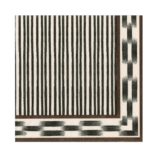 Boho Stripe Black Geometric Caspari Paper Table Lunch Napkins 33 cm square 3 ply